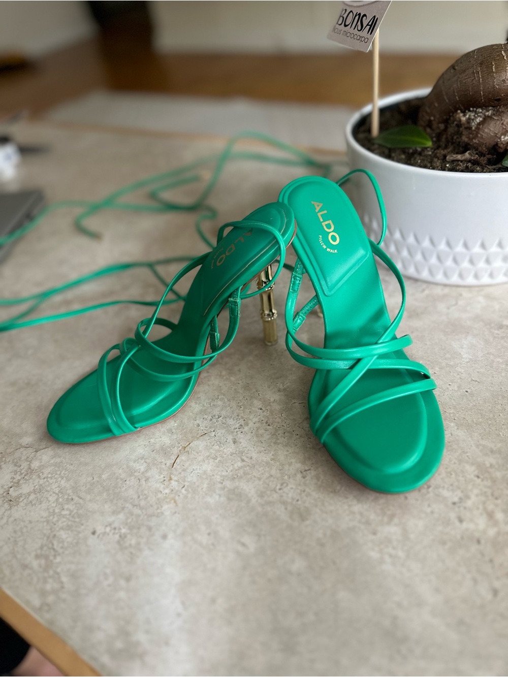 ALDO Emerald Green Strappy Bamboo High-Heel Sandals 37